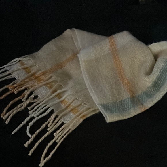 LC Lauren Conrad Soft Cream and Orange Plaid Scarf - Picture 2 of 4